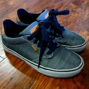 Gray with brown trim Vans lace up sneakers